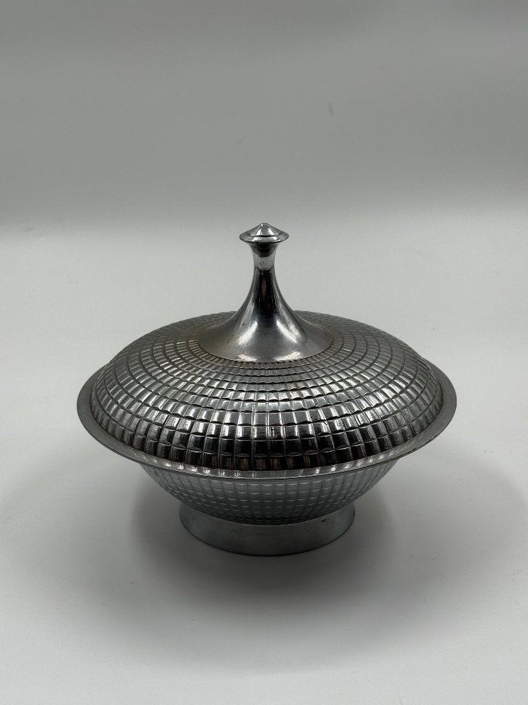 Brutalistische vintage dekselkom in staal, jaren 70, Antiek en Kunst, Ophalen of Verzenden