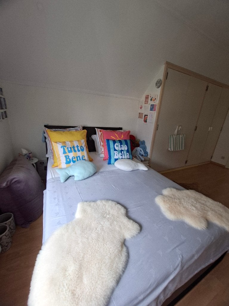 Bed twijfelaar hout 1m40, Huis en Inrichting, Ophalen, Bruin, 140 cm, Zo goed als nieuw