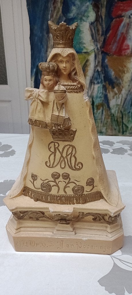 Statue Vierge Poperinge A. de Pijgot plâtre 38cm,à restaurer, Antiquités & Art, Enlèvement ou Envoi