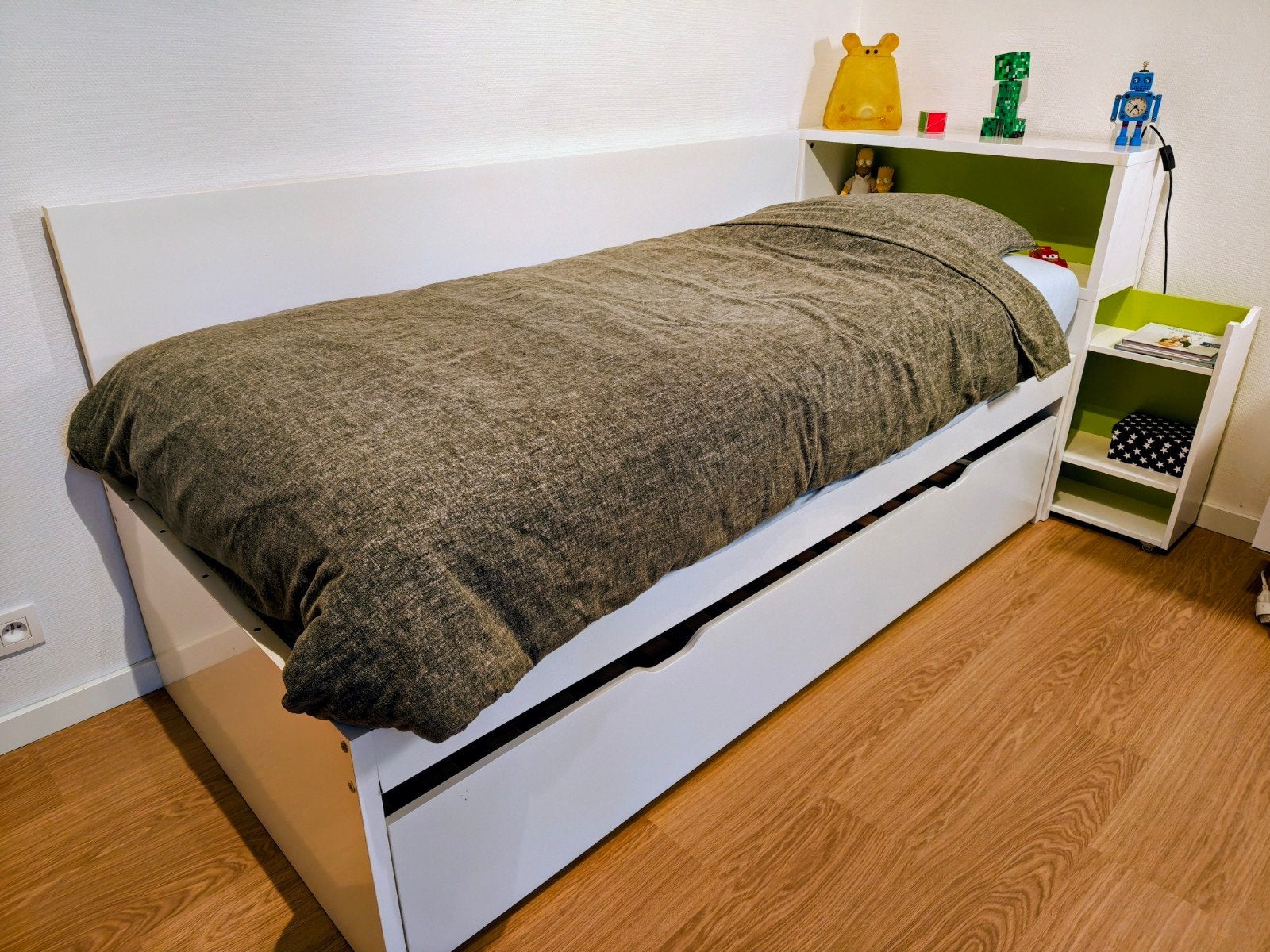 IKEA FLAXA bed 90x200 + uitschuifbed + hoofdeinde/opbergruim, Ophalen, Gebruikt, 90 cm, Wit