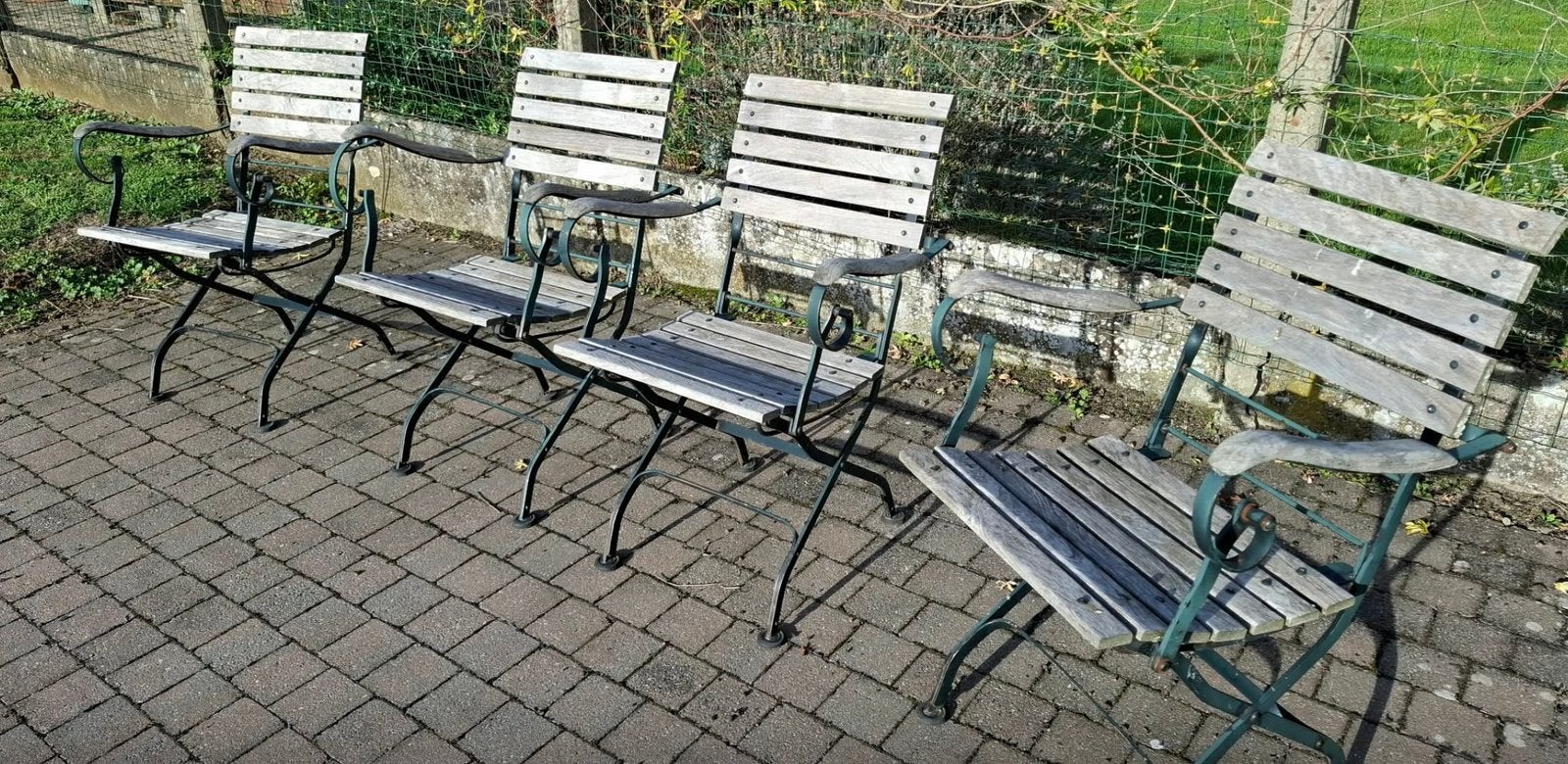 Rustieke tuinstoelen 4 st, Tuin en Terras, Ophalen, Gebruikt