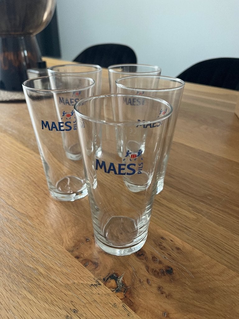 Set glazen Maes, Verzamelen, Ophalen of Verzenden, Zo goed als nieuw, Bierglas