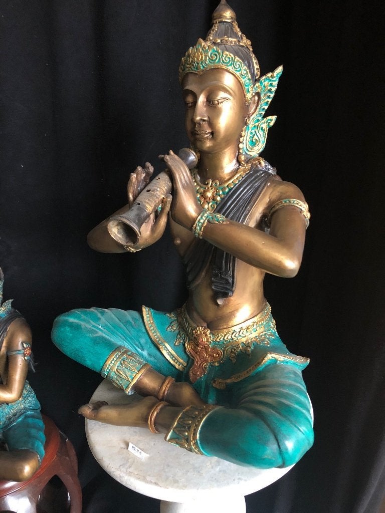 Thaise boeddha muzikant, fluitist in brons, Antiek en Kunst, Ophalen, Brons