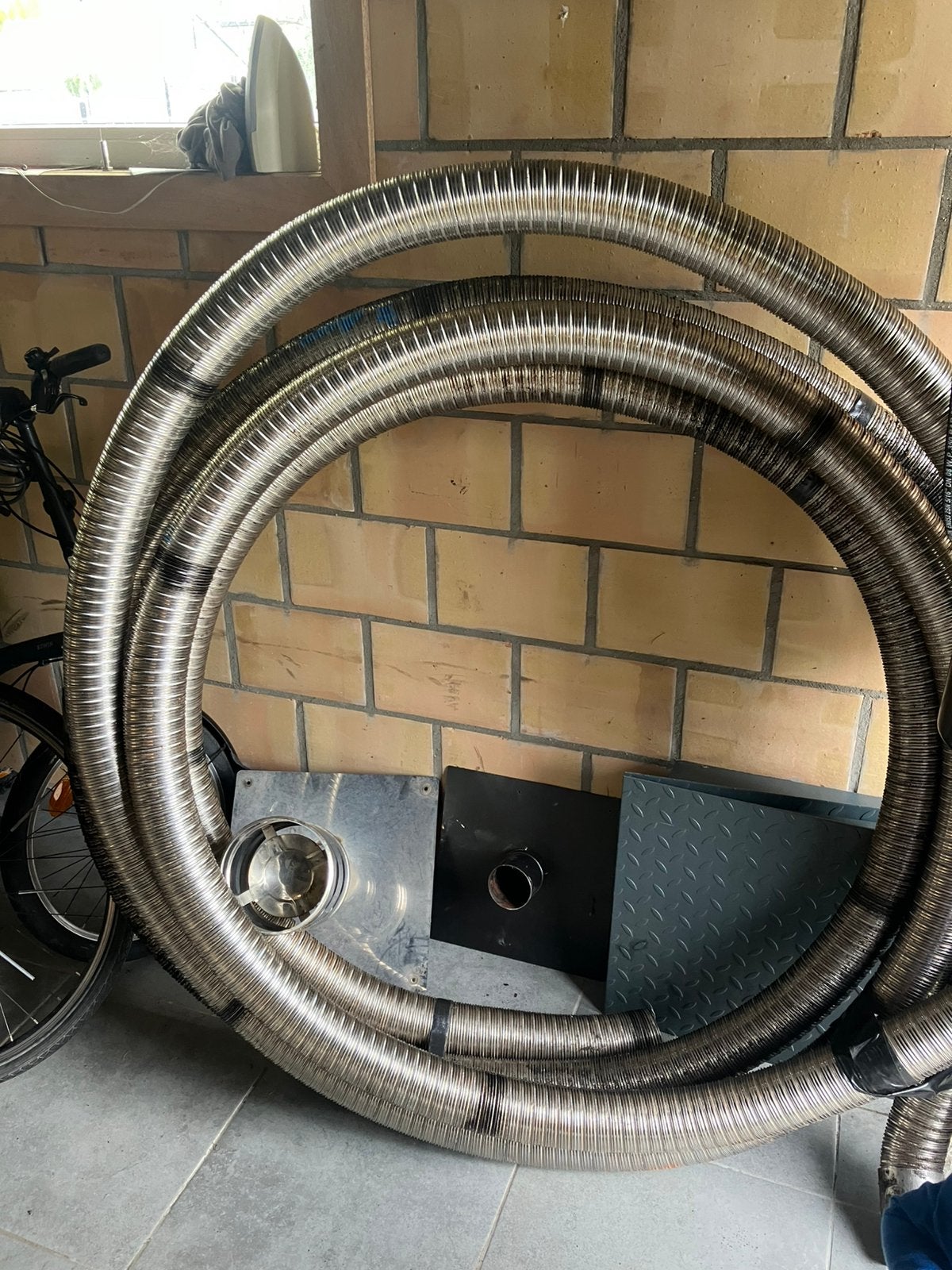 Schouw pelletkachel - flexibel RVS 80mm, trekkap en doorvoer, Ophalen, Pelletkachel