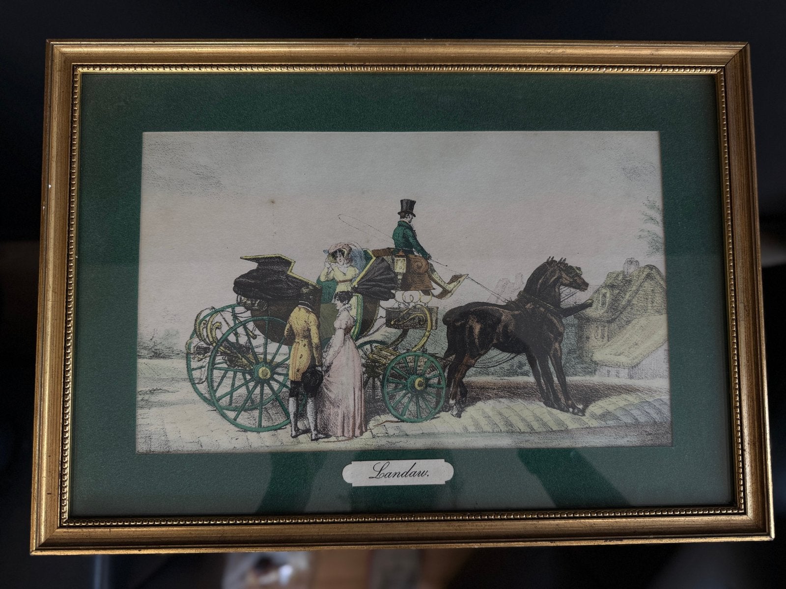Vintage ingelijste prent “Landau” – paard en koets, Antiquités & Art, Art | Dessins & Photographie, Enlèvement ou Envoi, Photo