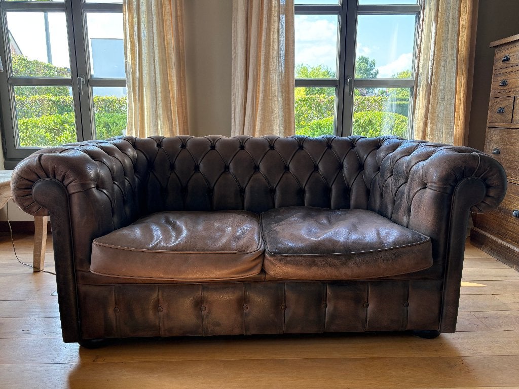 Zetel Chesterfield, Huis en Inrichting, Ophalen, Gebruikt, 150 tot 200 cm, Tweepersoons