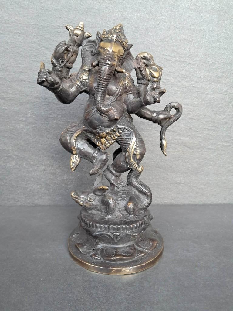 Bronzen Ganesh danst op zijn vâhana (rat) India/Azië, Antiek en Kunst, Ophalen of Verzenden