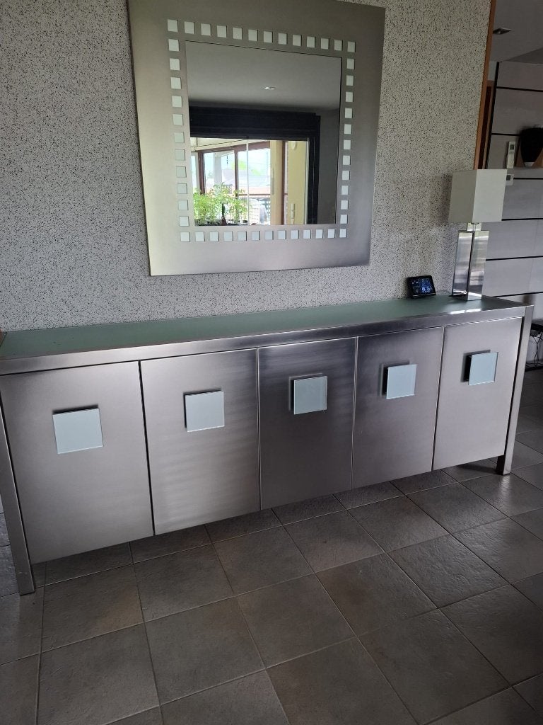 Lage Lange Inox-en Buffetkast, Ophalen, Glas, Met deur(en)