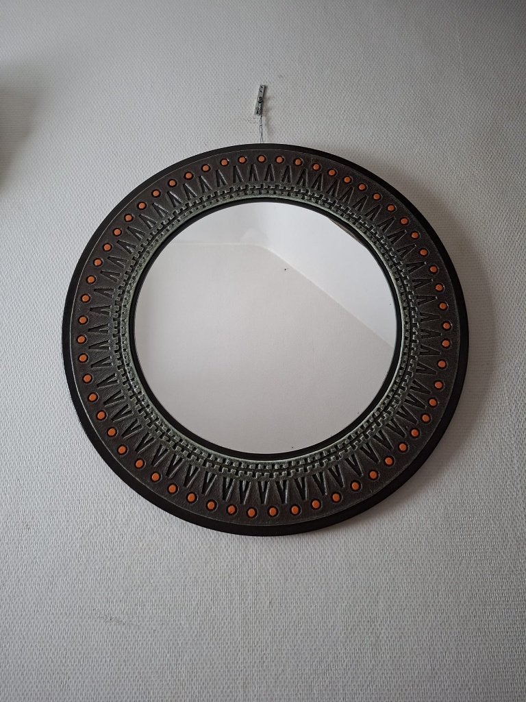 Seventies spiegel, diameter 70 cm. 60/70s, Gebruikt, Rond, Ophalen of Verzenden, Minder dan 100 cm
