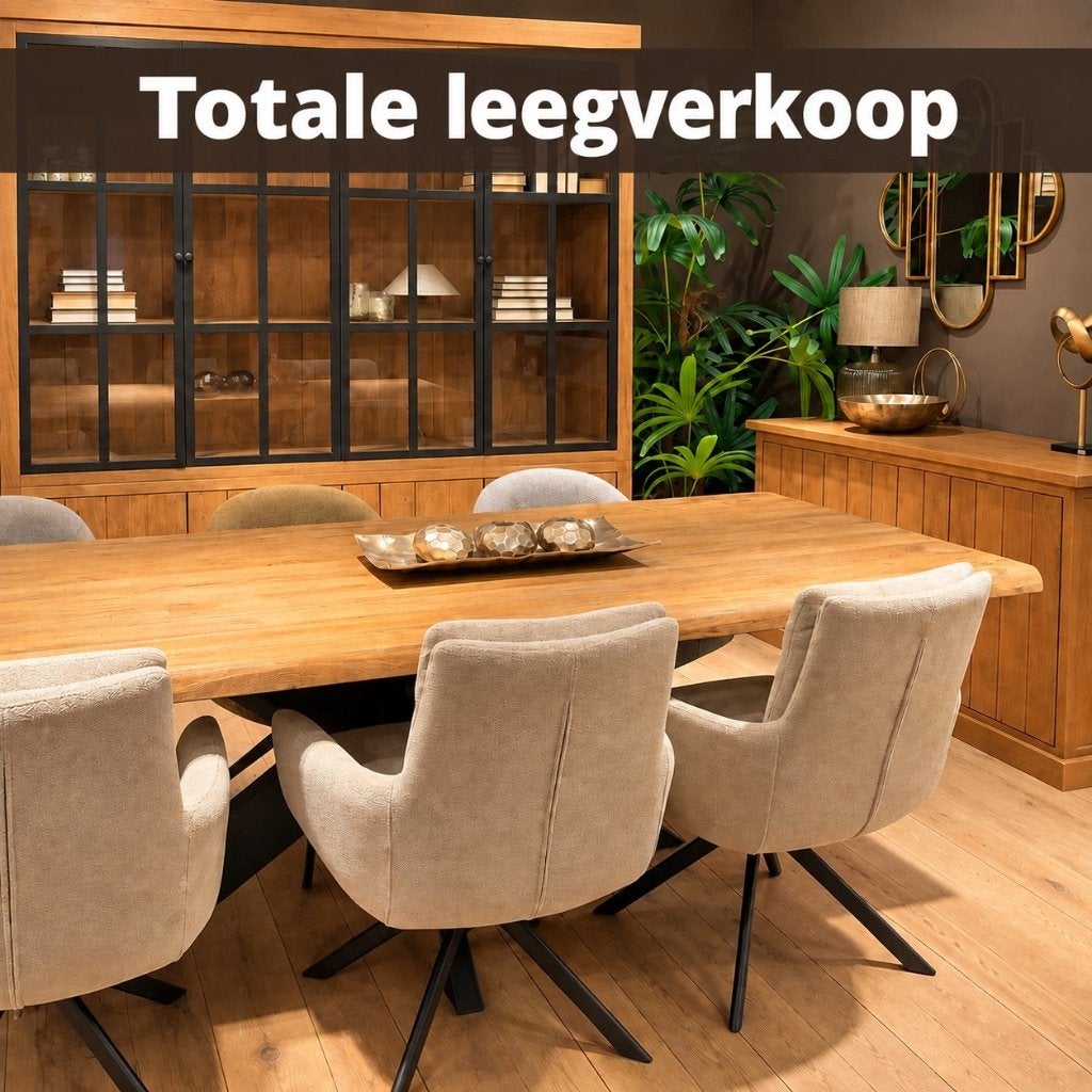 Massief houten eetkamer boomstamtafel en kasten leegverkoop, Huis en Inrichting, Ophalen, Nieuw