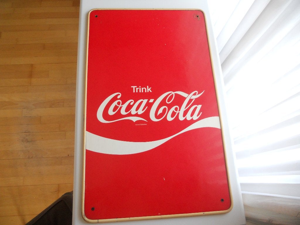 nu of nooit ! Zeldzaam coca cola bord : 50 euro !!!, Ophalen, Gebruikt, Reclamebord
