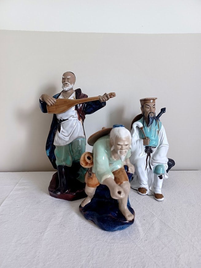 Trio vintage Chinese Shiwan Mudmen. Keramiek '70-'80, Antiquités & Art, Antiquités | Céramique & Poterie, Enlèvement ou Envoi