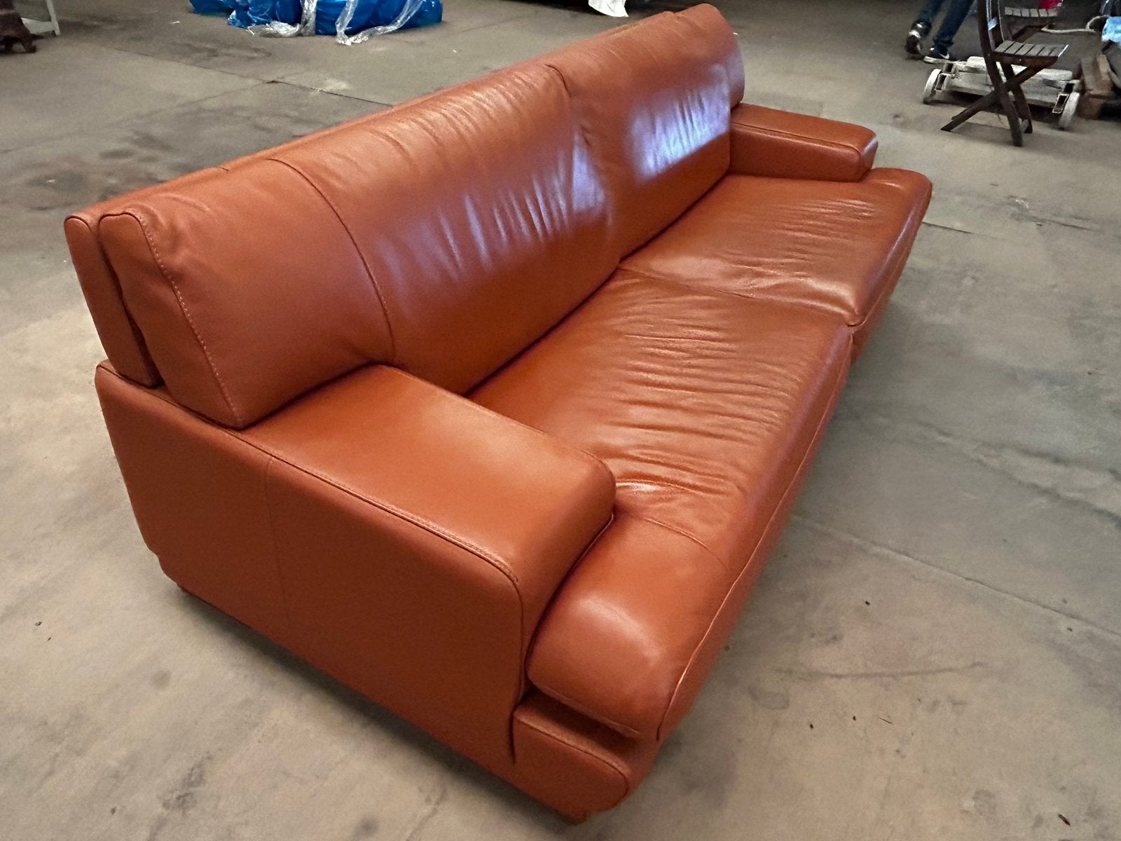 ️ Canapé 3 places vintage en cuir - cognac/marron, Trois personnes, 100 à 125 cm, 200 à 250 cm, Banc droit