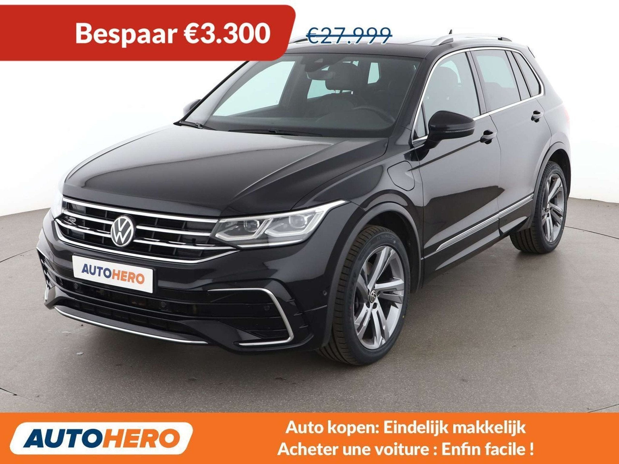 Volkswagen Tiguan 1.4 eHybrid R-Line (bj 2021, automaat), Auto's, 245 pk, Gebruikt, 1811 kg, Zwart