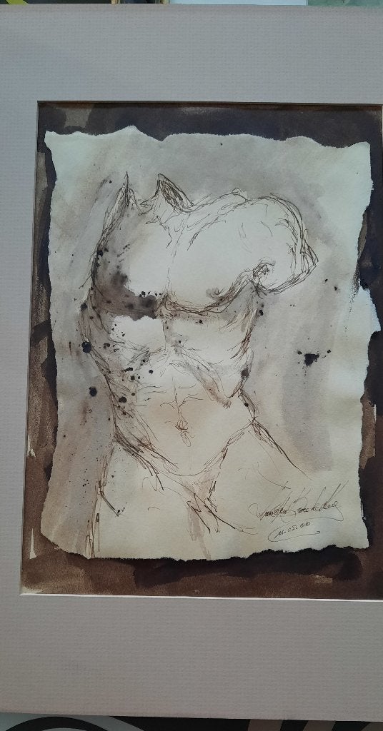 Inkt pen tekening van mannelijke torso, Antiek en Kunst, Ophalen of Verzenden, Tekening, Pentekening, Handgemaakt