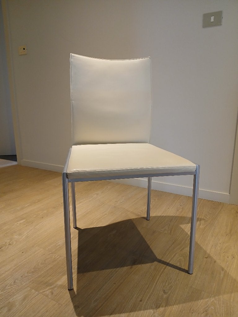 6x witte leren stoelen KFF Design, Huis en Inrichting, Stoelen, Ophalen, Wit, Leer, Zo goed als nieuw