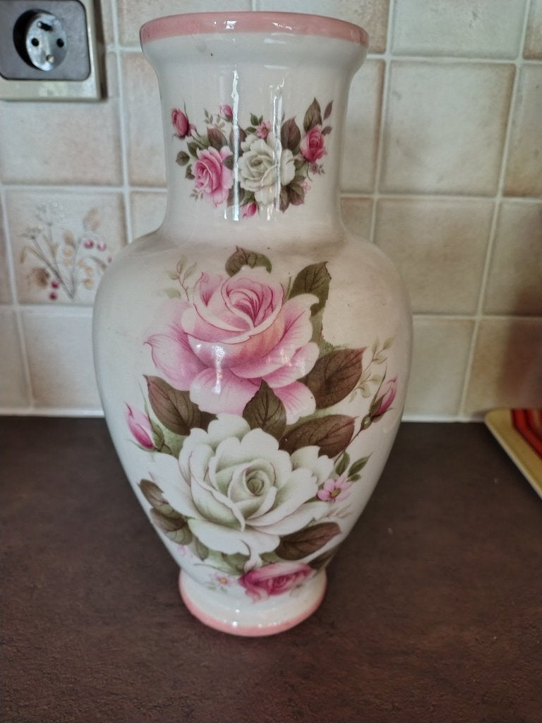 Porseleinen vaas roos, Maison & Meubles, 30 cm, Comme neuf, Enlèvement, Autres matériaux