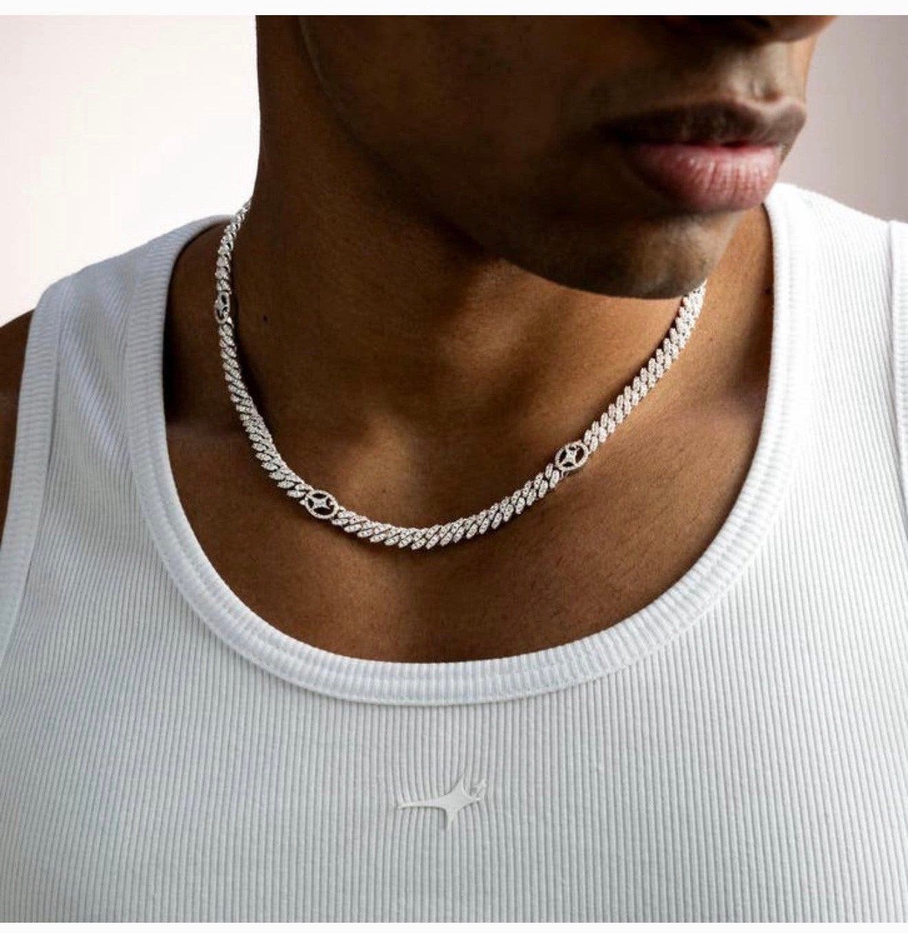925 zilver verguld Iced Cuban link heren ketting 5 mm nieuw, Handtassen en Accessoires, Nieuw, Zilver, Zilver, Met edelsteen