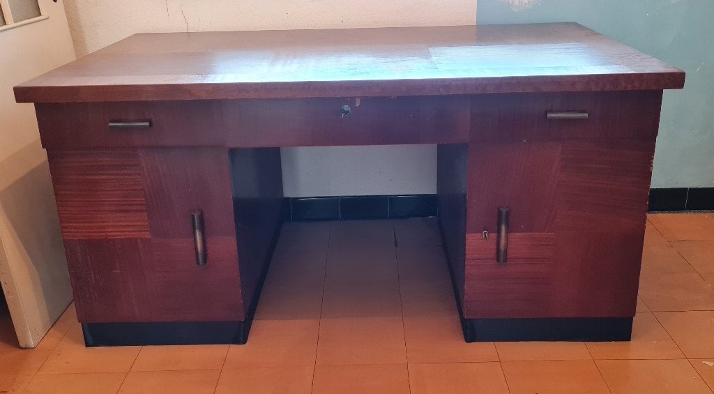 Arts en Crafts Bureau Art Deco, Met lades, Gebruikt, Hout, Schoolbureau