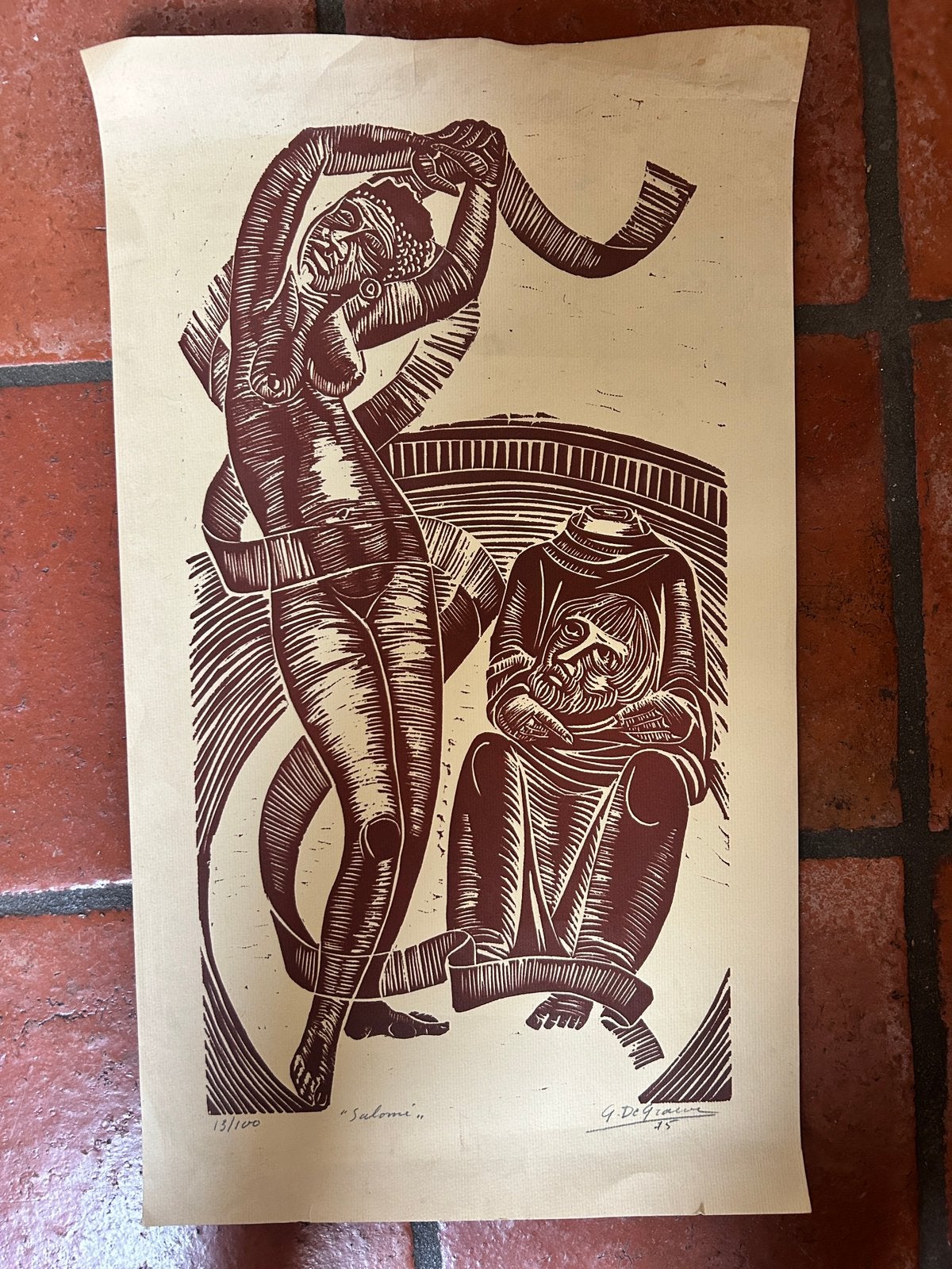 G. De Graeve – “Salomé” (1975) | gesign.houtsnede | 15/100, Antiek en Kunst, Kunst | Litho's en Zeefdrukken, Gelimiteerde oplage