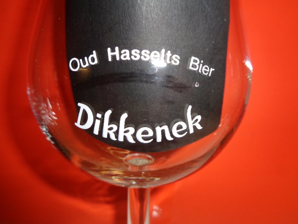 Oud Hasselt bierglas Dikkenek, Enlèvement ou Envoi, Comme neuf, Verre ou Verres, Autres marques
