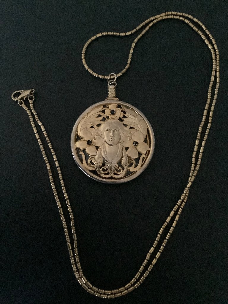 VINTAGE ART NOUVEAU-STIJL LORGNET KETTINGHANGER ., Handtassen en Accessoires, Antieke sieraden, Ophalen, Overige materialen, Hanger