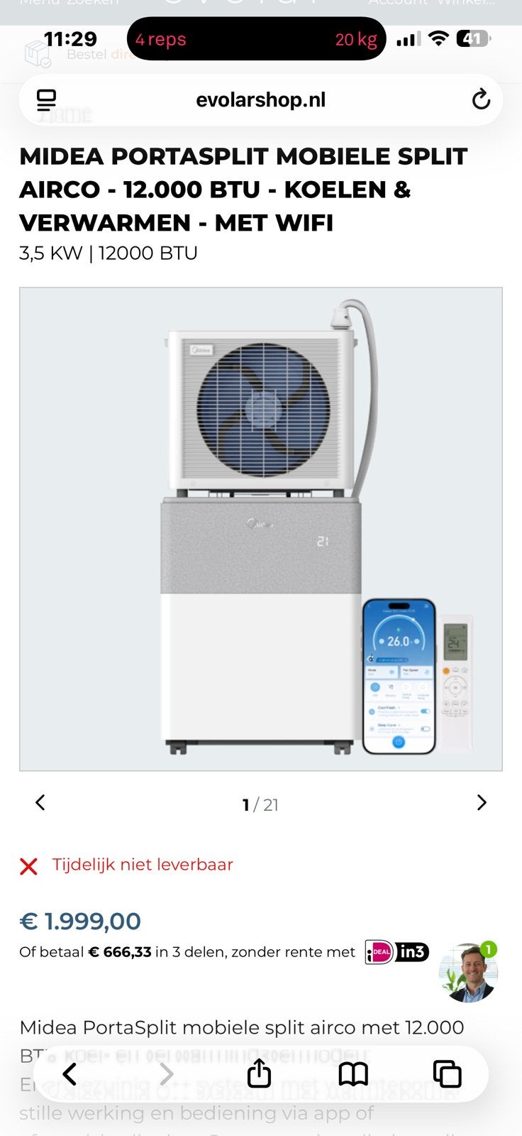 Midea portasplit 12000 a wavre, Electroménager, Enlèvement, Comme neuf