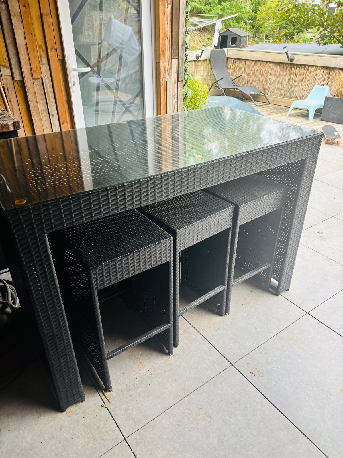Ensemble table haute avec ses 6 tabourets., Jardin & Terrasse, Table à dinner, Salons de jardin, Enlèvement, Utilisé