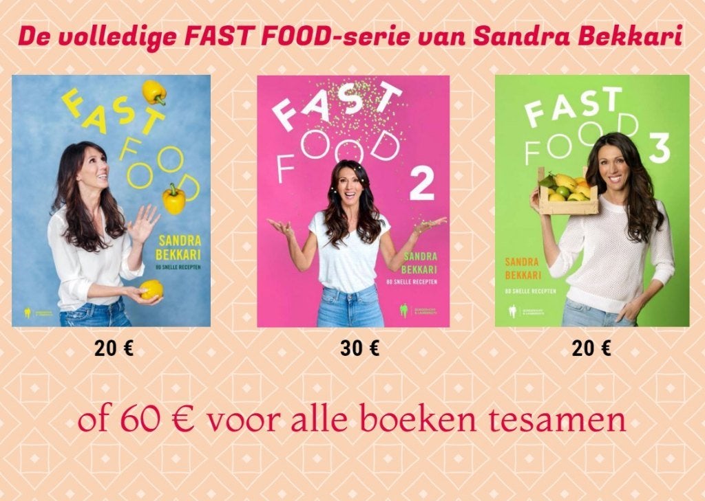De FASTFOOD TRILOGIE van Sandra Bekkari, Boeken, Kookboeken, Zo goed als nieuw, Gezond koken, Ophalen of Verzenden