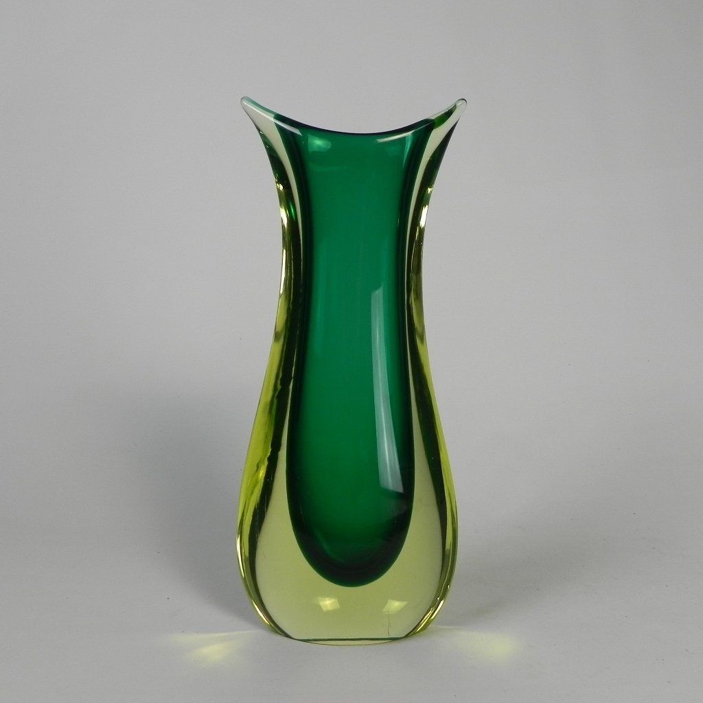 Murano Sommerso vaas in groen en geel-amber glas, jaren 60, Enlèvement ou Envoi