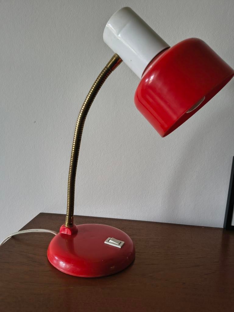 Belle lampe de bureau ancienne en plastique rouge blanc, Enlèvement, Utilisé, Synthétique, Vintage