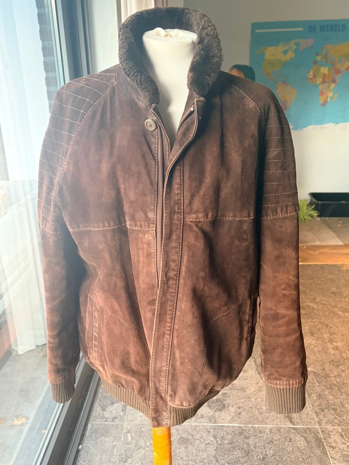 Suède winterjas vintage maat 40 bruin dames, Kleding | Dames, Verzenden, Zo goed als nieuw, Maat 38/40 (M), Bruin