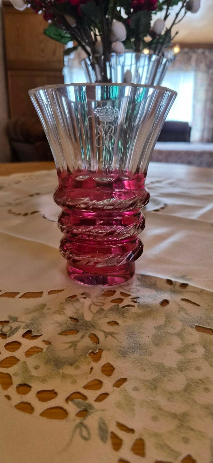 Val Saint Lambert roze kristallen vaas – gesigneerd – 17 cm, Ophalen