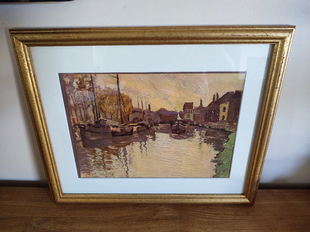 Fotochromolithografie Charleroi Canal Bxl. L. Frennet, Ophalen of Verzenden, Landschappen, Overige techniek, Ingelijst