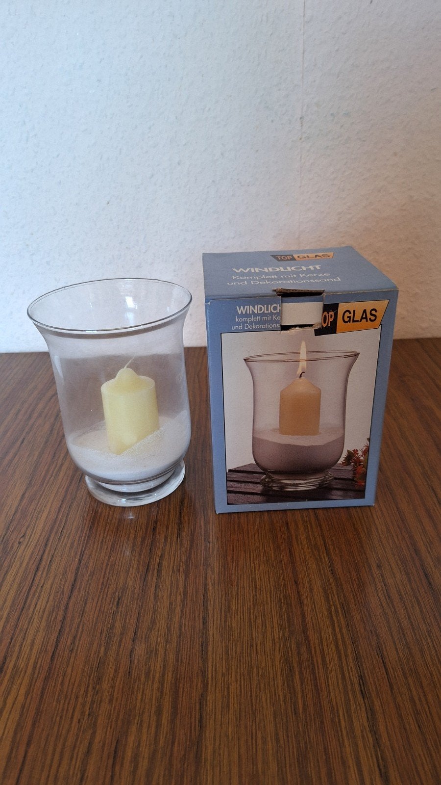 Windlicht met kaars in glas stolp nieuw in verpakking, Huis en Inrichting, Ophalen of Verzenden, Nieuw, Glas, Kaars