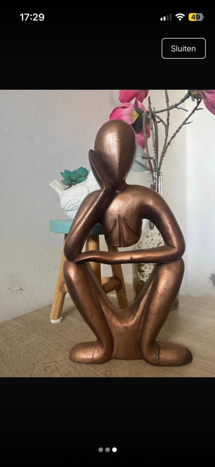 Abstract Bronskleurig "Denker" Beeldje, Ophalen of Verzenden