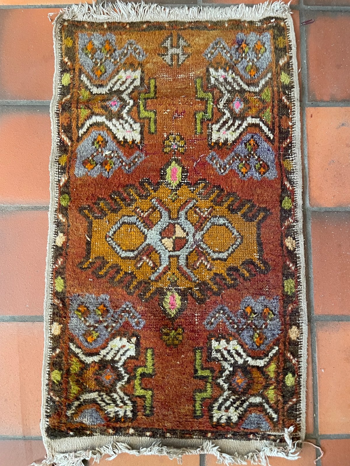 Tapis yastik turc vintage noué à la main, Enlèvement