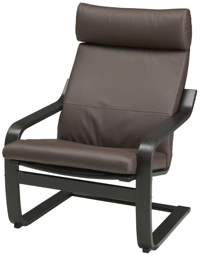 Stoel Ikea Poang bruin leer, Huis en Inrichting, Stoelen, Ophalen, Bruin, Zo goed als nieuw, Eén