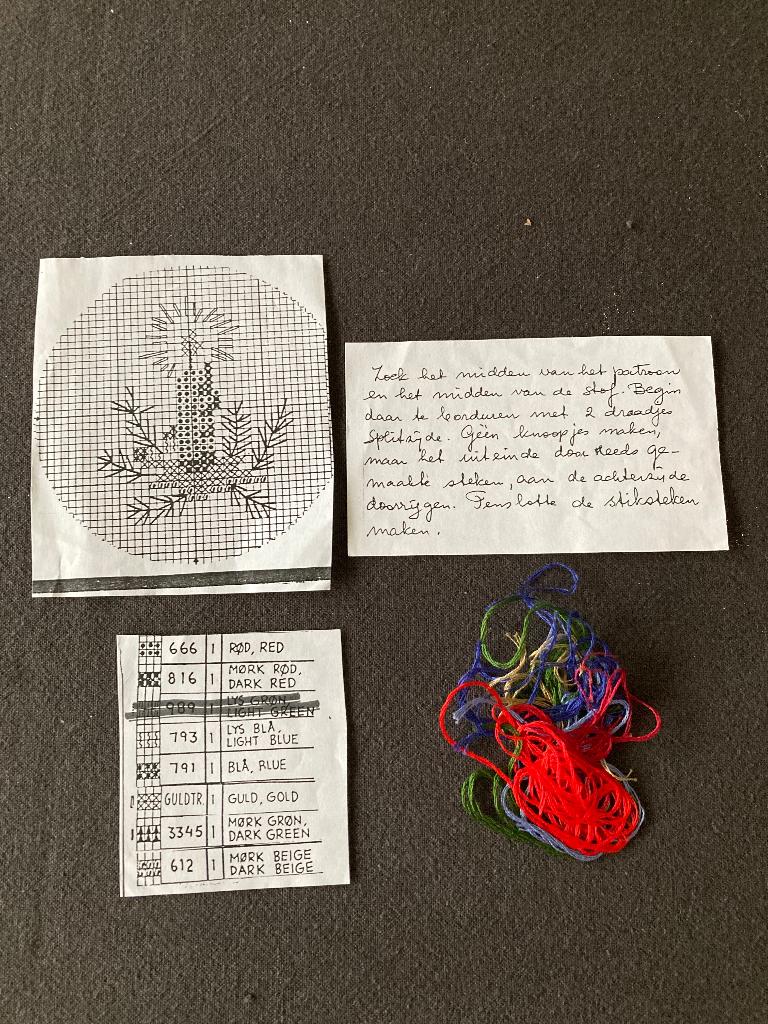 Patroon voor een kaartje + restjes DMC draad, Ophalen of Verzenden, Zo goed als nieuw, Handborduren, Patroon