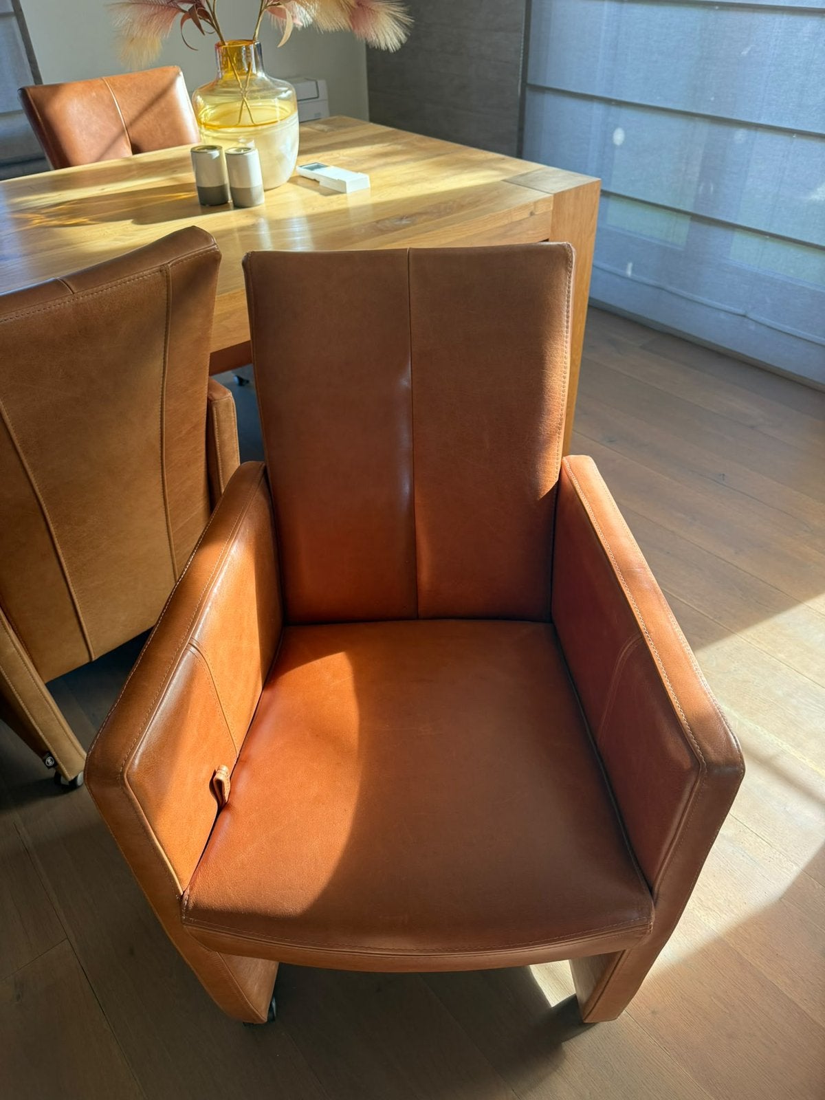 6 leren eetkamerstoelen, Huis en Inrichting, Ophalen, Gebruikt, Leer, Modern