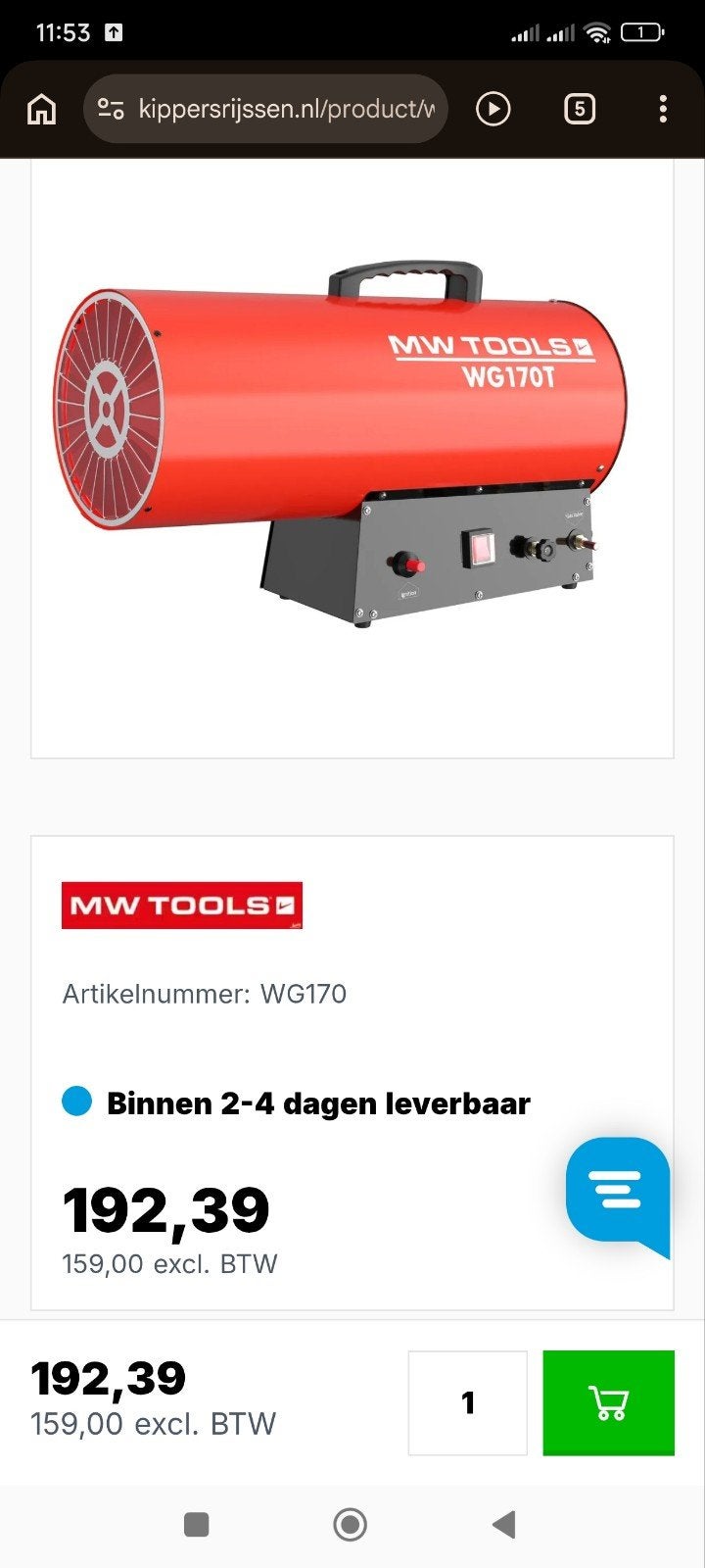 Warmtecannon op gas nieuw in doos, Enlèvement