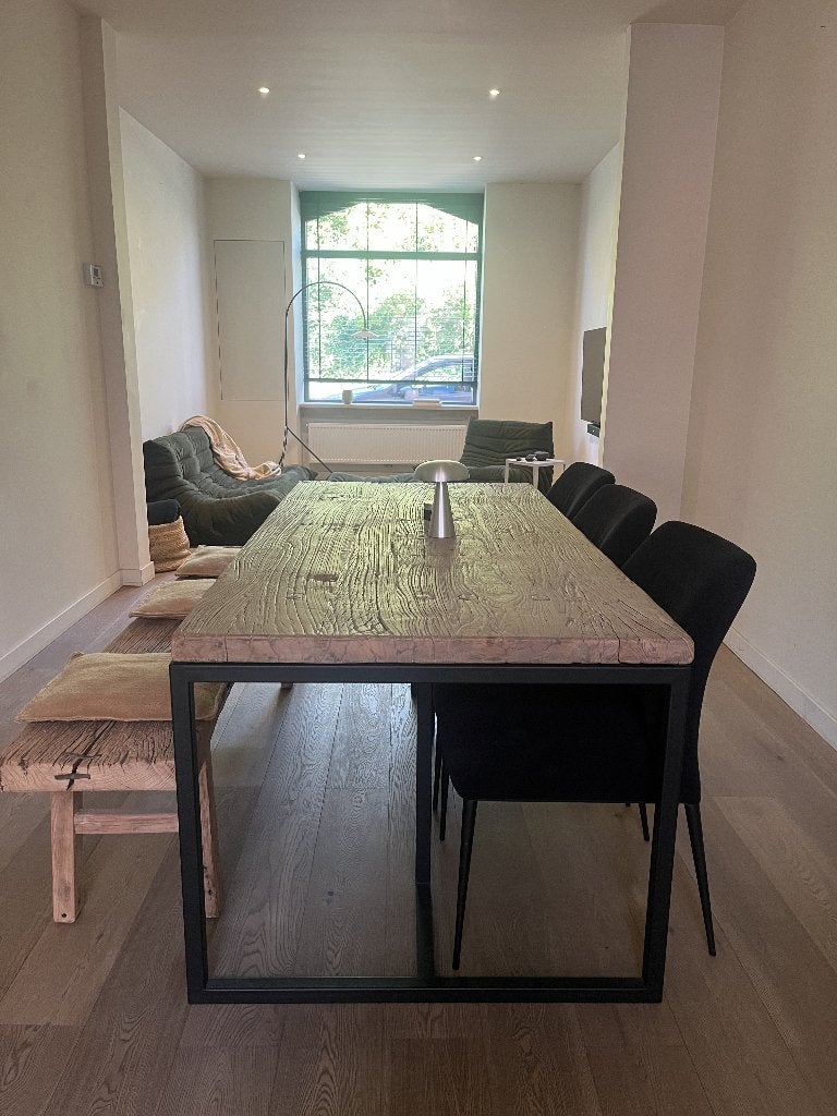 Verweerde olm/elm eettafel met zitbank, Huis en Inrichting, Ophalen, 50 tot 100 cm, Vijf personen of meer, 150 tot 200 cm