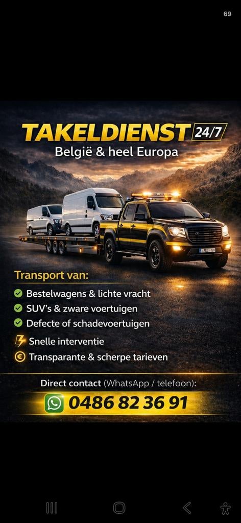 Takeldienst / Depannage / Autotransport -Auto Lichte vracht, Auto's, Particulier, Te koop