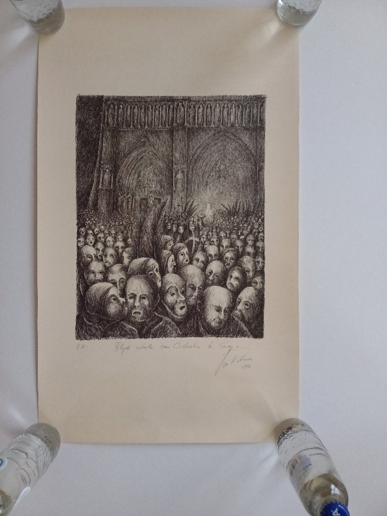 Luc Putman, Blijde intrede van Christus te Parijs, 1981, Antiquités & Art, Enlèvement ou Envoi, Gravure, Signé