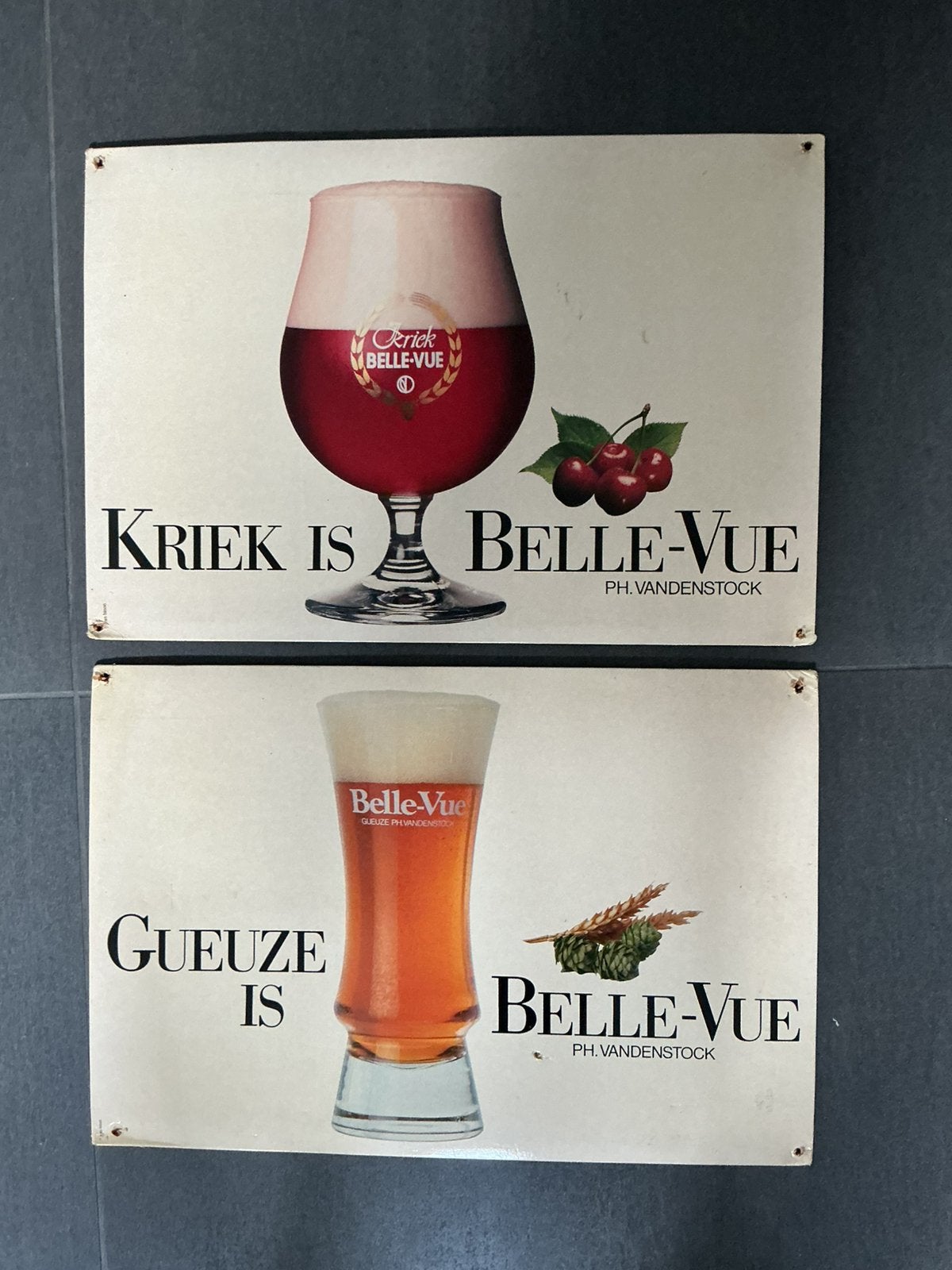Vintage Belle-Vue reklameborde - Kriek en Gueuze Jean Binon, Ophalen of Verzenden, Zo goed als nieuw