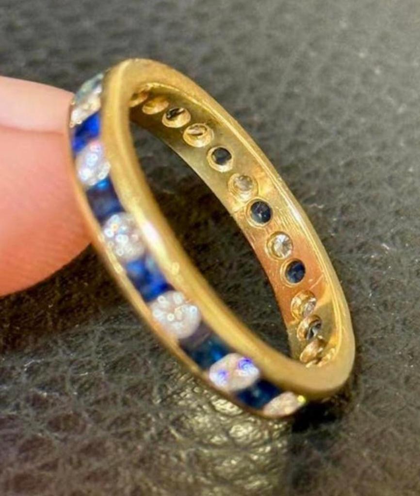 18k gouden eternity ring natuurlijke diamant/saffier 1.68ct!, 18 tot 19, Geel, Ophalen of Verzenden, Met edelsteen