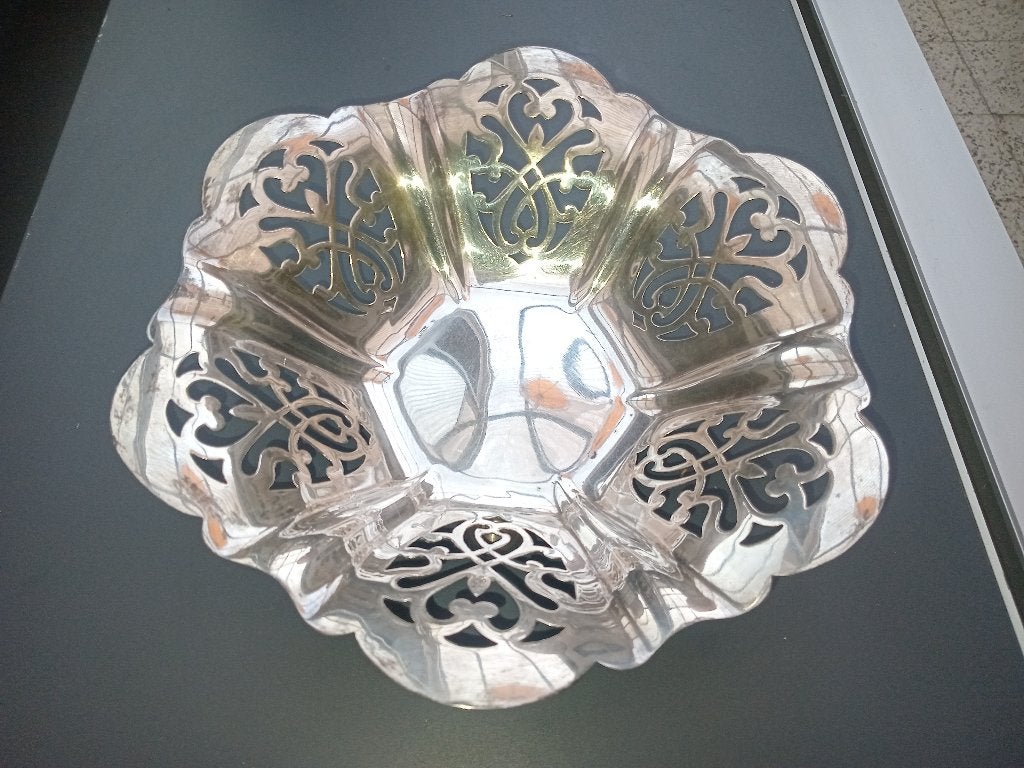 Antieke opengewerkte beker in verzilverd metaal -, Antiek en Kunst, Ophalen of Verzenden, Zilver