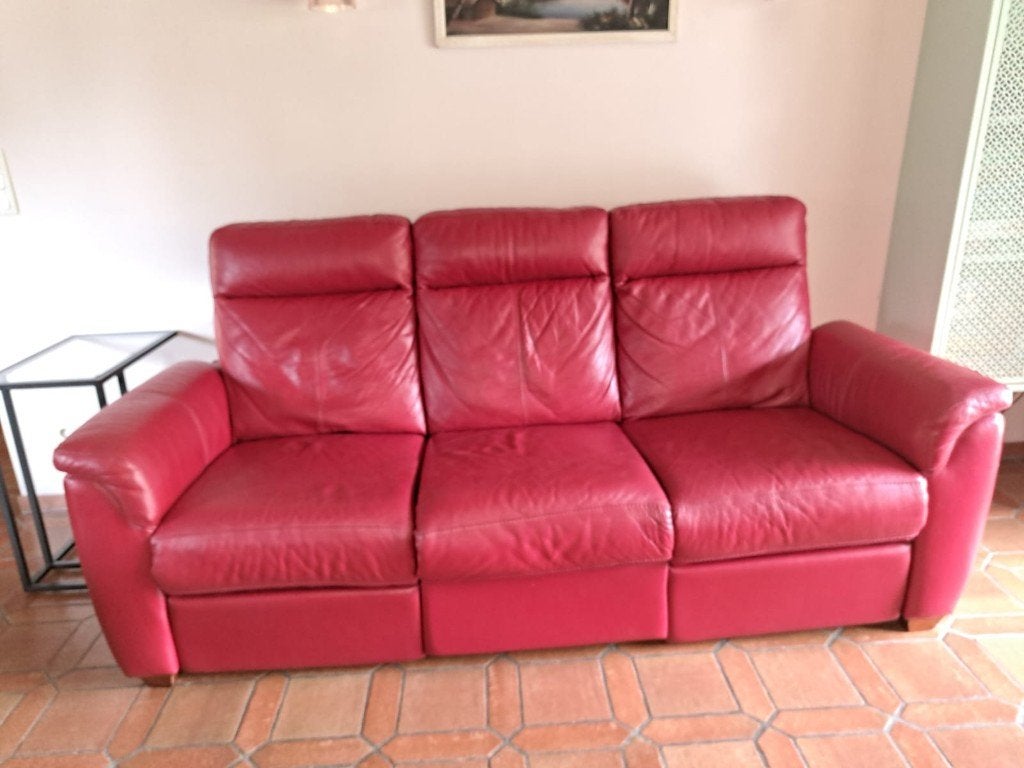 Kwaliteitsvolle lederen zetel Chateau d'Ax met relax., Ophalen, Driepersoons, Zo goed als nieuw, Rechte bank