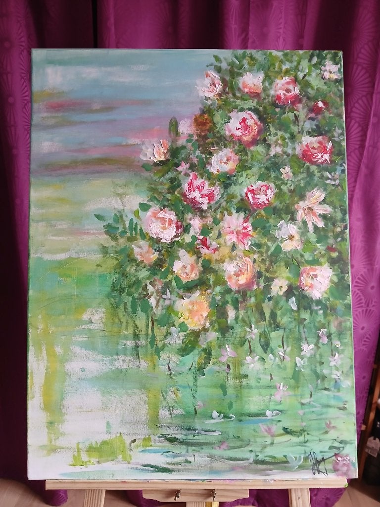 Acrylplaat 58x78cm, Bloemen, Acrylverf, Doek, Impressionistisch