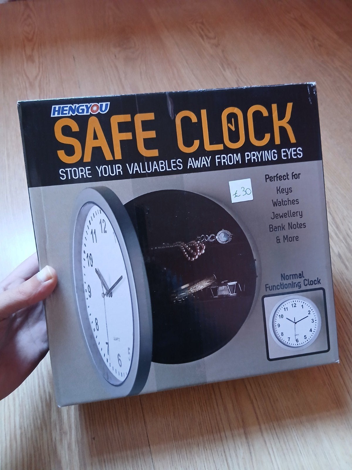 Wandklok met Verborgen Kluis – Safe Clock, Wandklok, Grijs, Stil uurwerk, Analoog